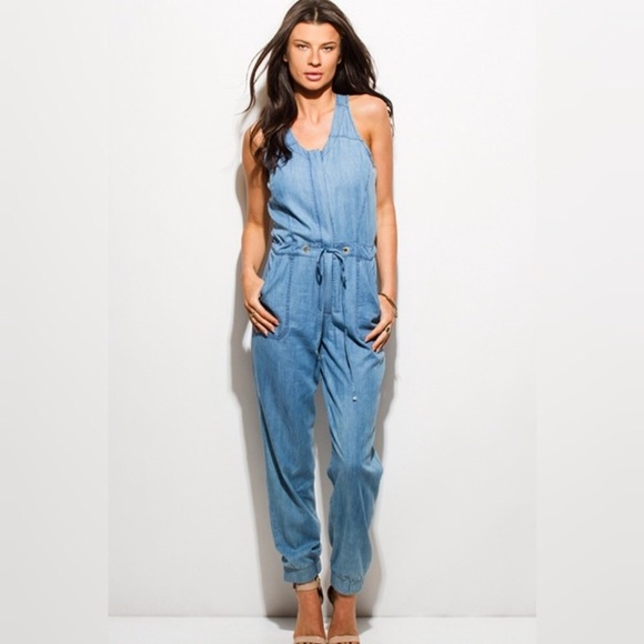 New!  Chambray Denim Jumpsuit - Picture 2 of 5