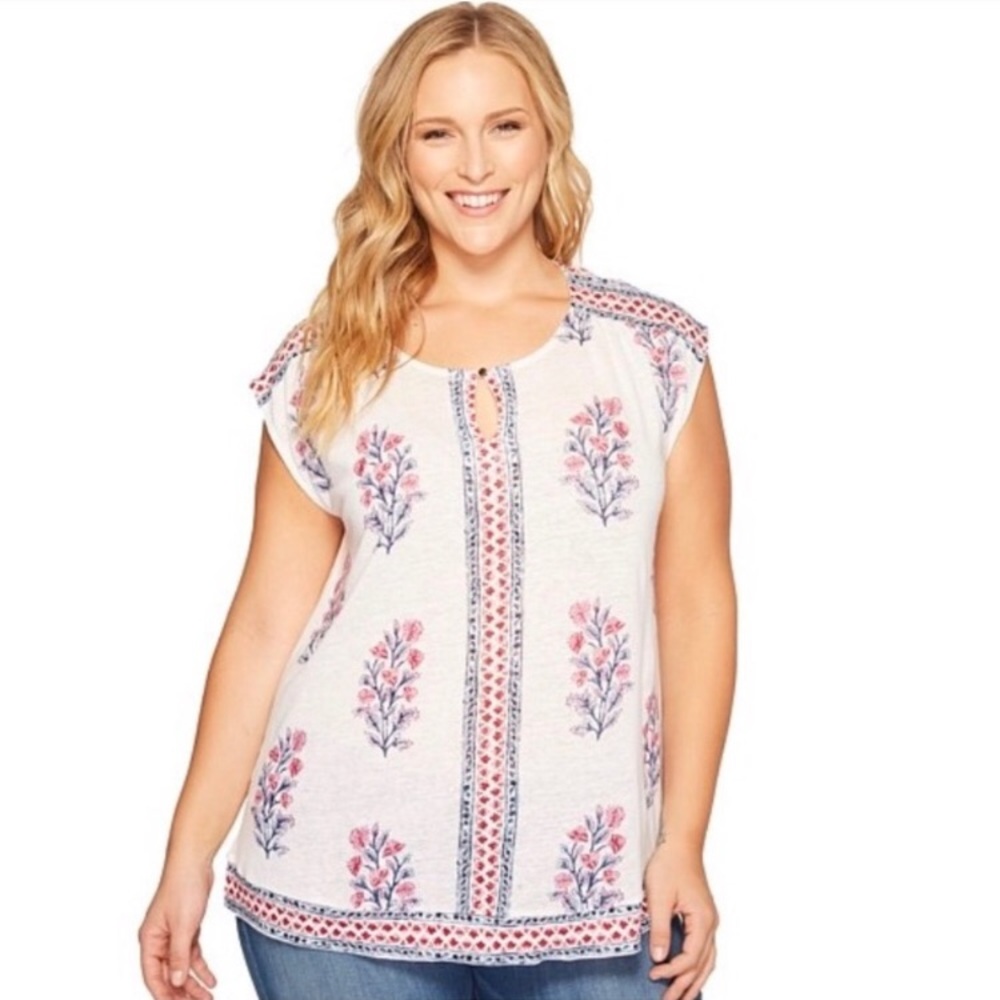 {Lucky Brand} woodblock floral sleeveless top 3x