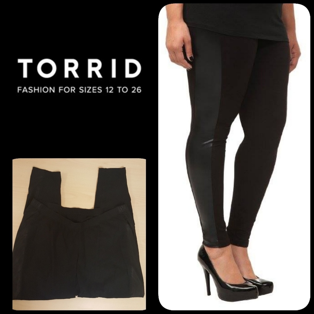 Torrid brand leggings with faux leather stripe