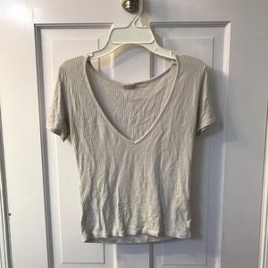 John Galt Ribbed V-neck Cropped Shirt