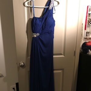 Blue one shoulder prom dress