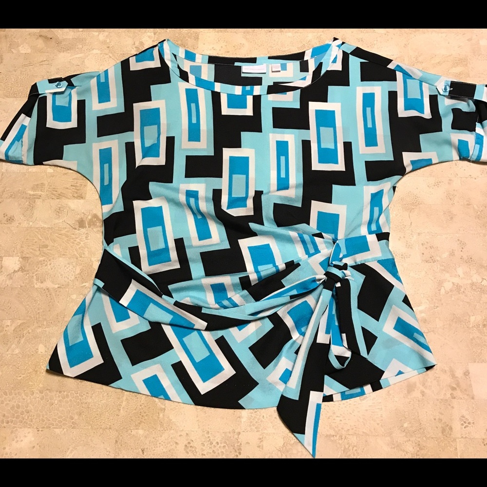 New York & Company multi color block print Blouse.
