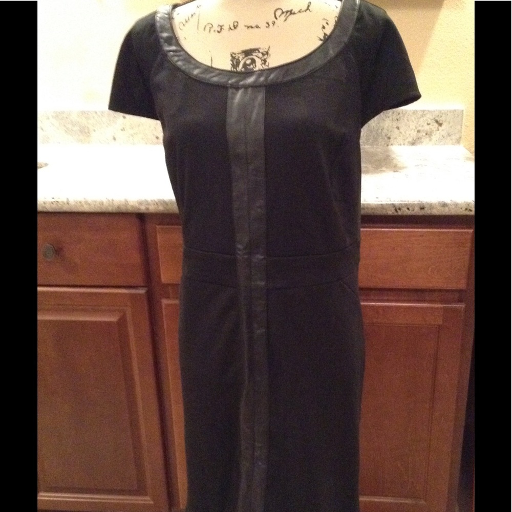 Dress, black with leather trim