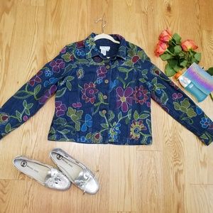 Coldwater Creek Denim Embroidered Floral jacketPM Coldwater Creek Denim Embroidered Floral jacketPM