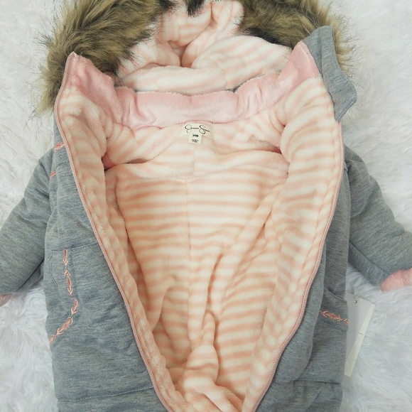 Jessica Simpson Faux Fur Baby Romper Bodysuit - Picture 7 of 8