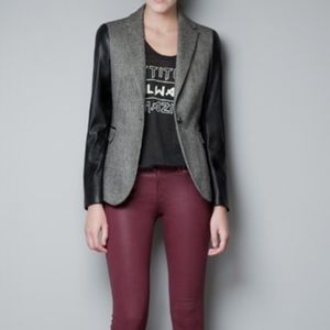 Zara wool blazer with faux lather sleeves xs