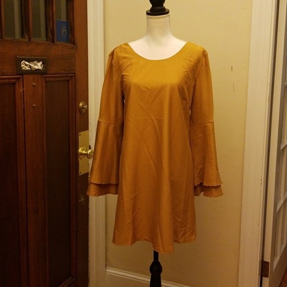 *1 DAY SALE-1 S left!* Mustard Bell Sleeve Dress - Picture 2 of 3
