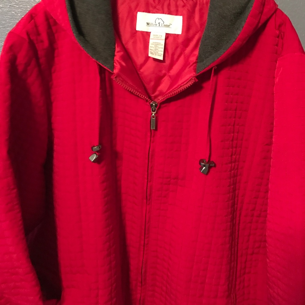 Red quilted winter weight woman's coat.