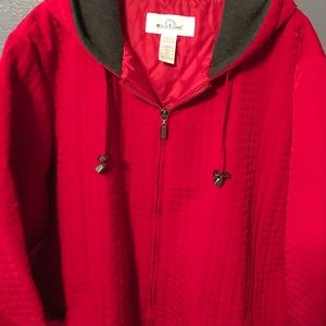Red quilted winter weight woman's coat.