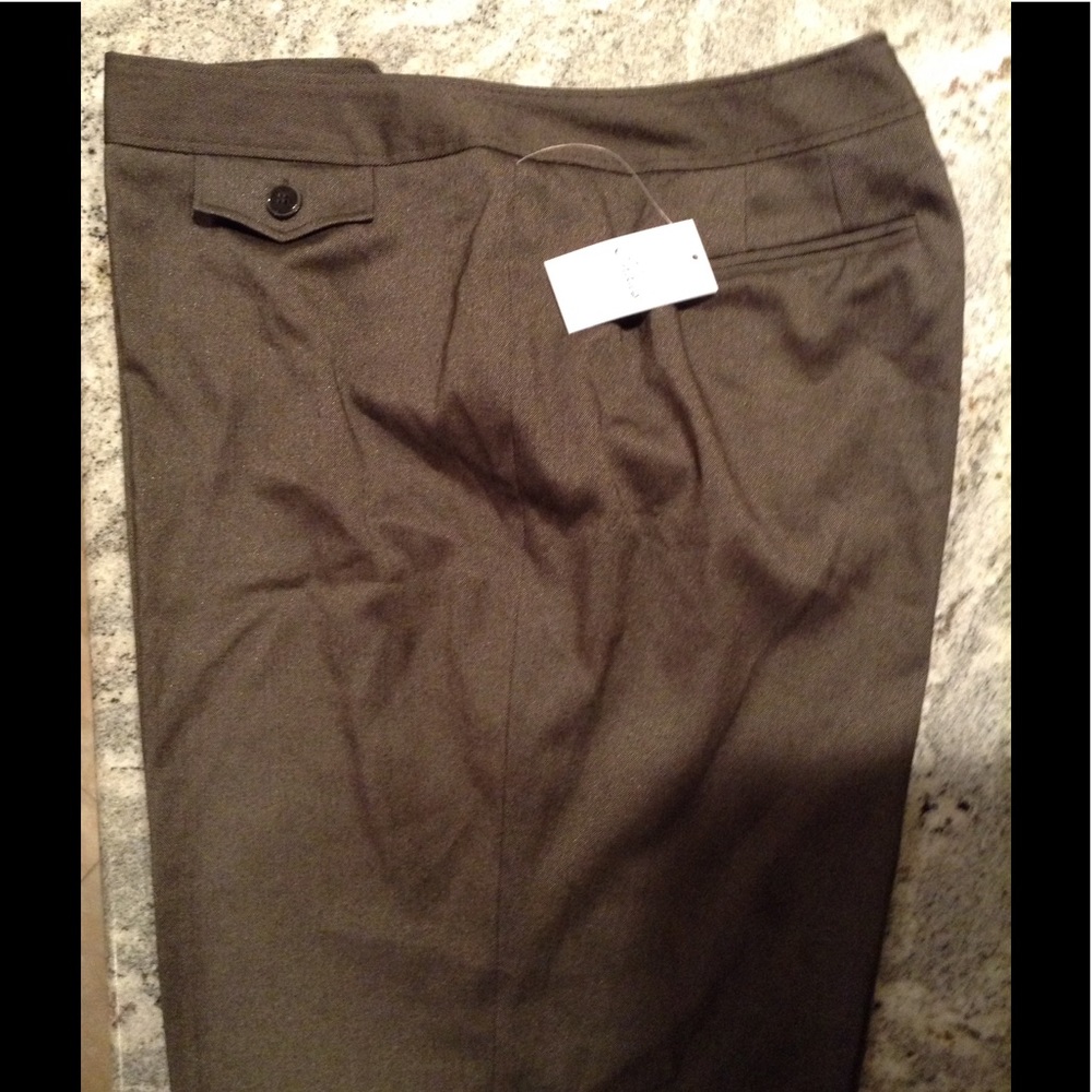 Pants, brown flat front slacks.