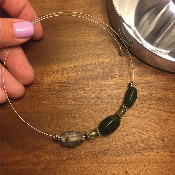 Silver Choker with Green Beads - Picture 1 of 3