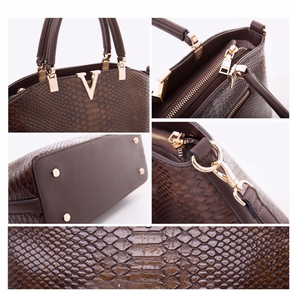 Brown The Peloma Crocodile Embossed Handbag - Picture 5 of 7