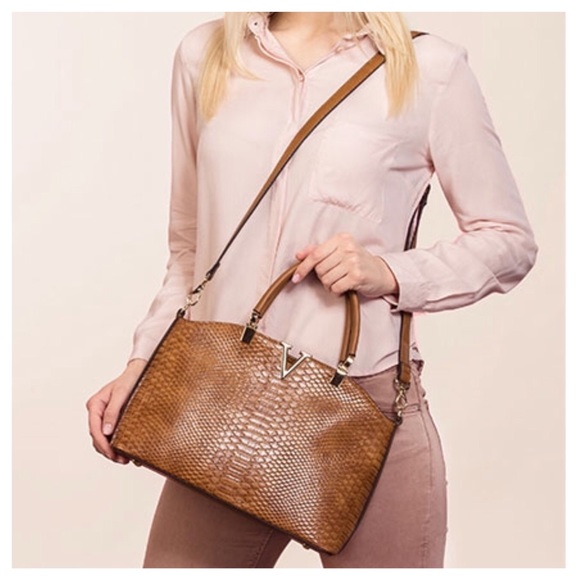 Brown The Peloma Crocodile Embossed Handbag - Picture 7 of 7