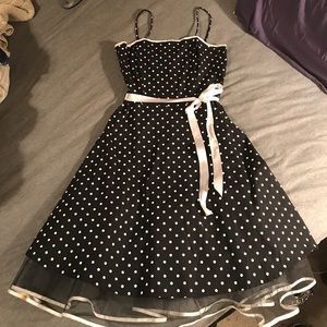 Black and white polka dot spaghetti strap dress