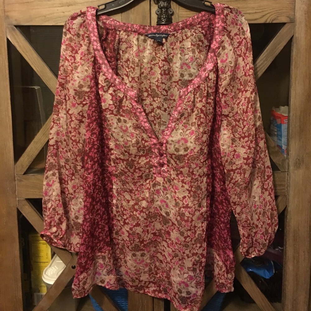 American Eagle sheer floral shirt