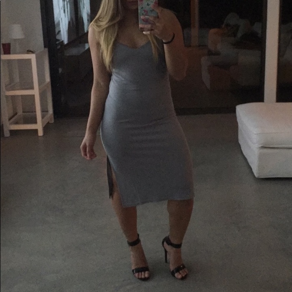 Top shop grey midi elegant dress w/ slit