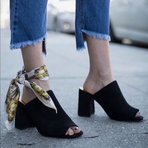 Topshop flared heel peep toe mule black sandals.