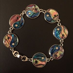 Mother of Pearl Yin Yang Silver Bracelet 90s