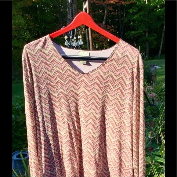 Sigrid Olsen Vee Neck Blouse Knit TOP  Geometric Print  Sz 2X - Picture 1 of 15