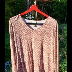 Sigrid Olsen Vee Neck Blouse Knit TOP  Geometric Print  Sz 2X