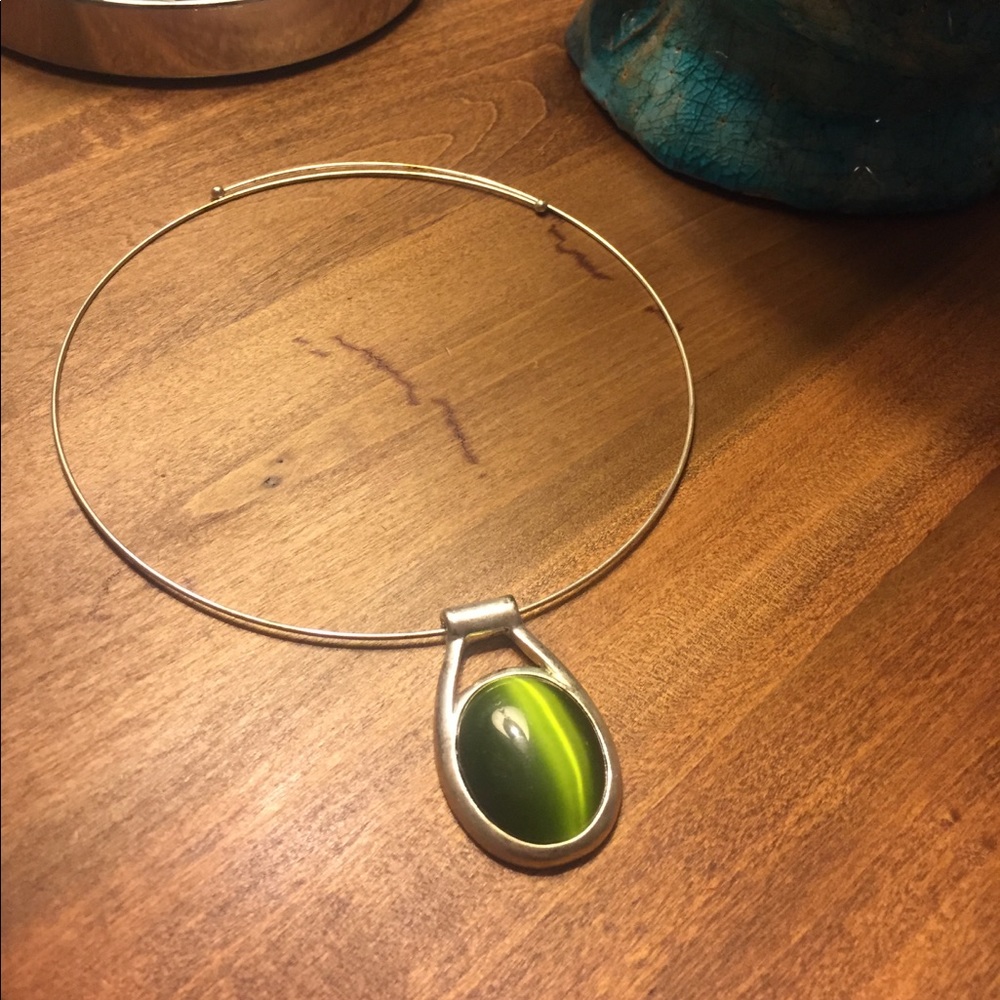 Silver Choker with Green Cat Eye Stone