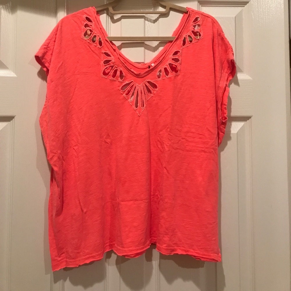 Coral eyelet cutout top