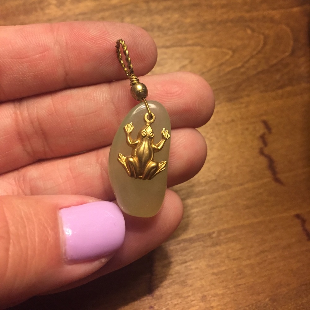Gold Frog & Jade Colored Stone Pendant