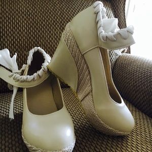 Creamy white wedge heels