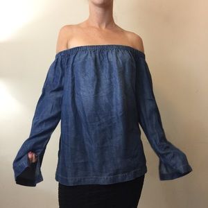 Cloth & Stone Denim Chambray Off The Shoulder Top Cloth & Stone Denim Chambray Off The Shoulder Top