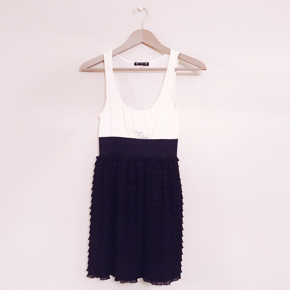 5-7-9 Color Block Ivory/Black Strapless Tank Dress