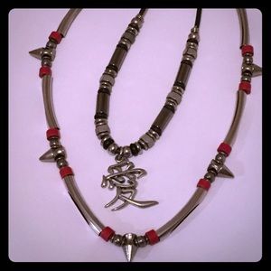 🀄️Set of 2 Vintage⛓90s Necklaces Kanji🀄️Spikes