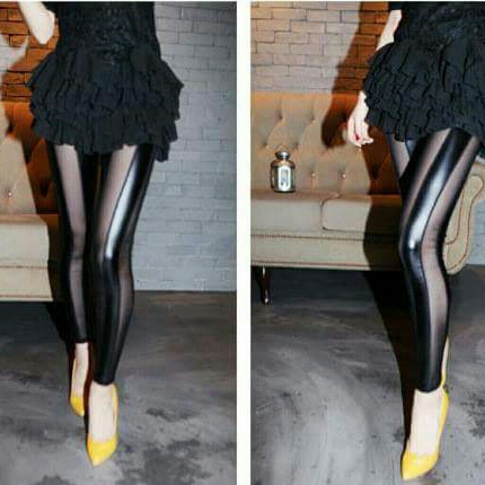 Leggings sheer stripes shiny NEW faux