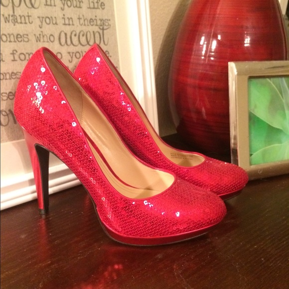 Cole Haan Sexy Red Sequin Heels - Picture 2 of 5