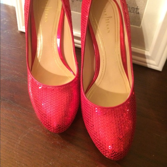 Cole Haan Sexy Red Sequin Heels - Picture 3 of 5