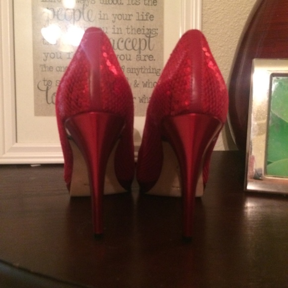 Cole Haan Sexy Red Sequin Heels - Picture 4 of 5