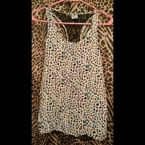 Colorful Cheetah Tank Top with Open Laced Back