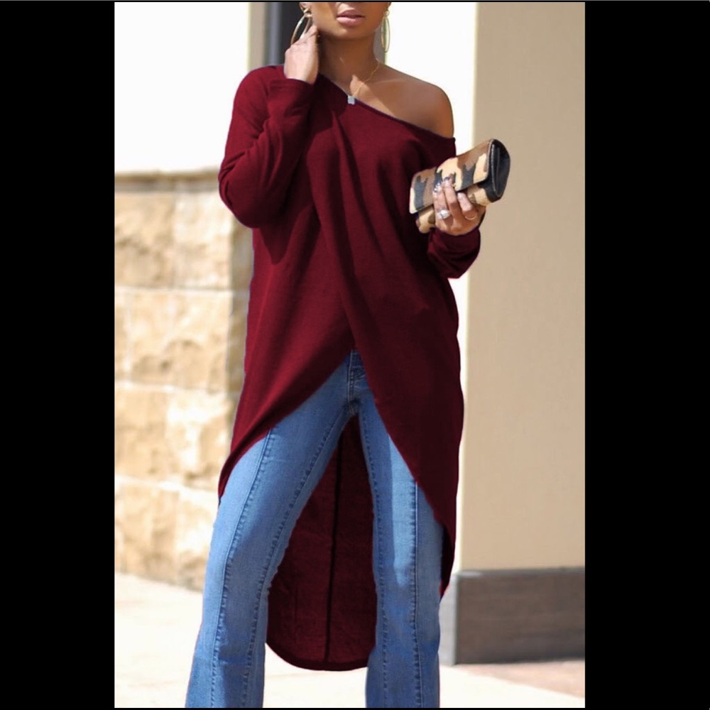 Leisure Dew Shoulder Long Sleeves Asymmetrical Top