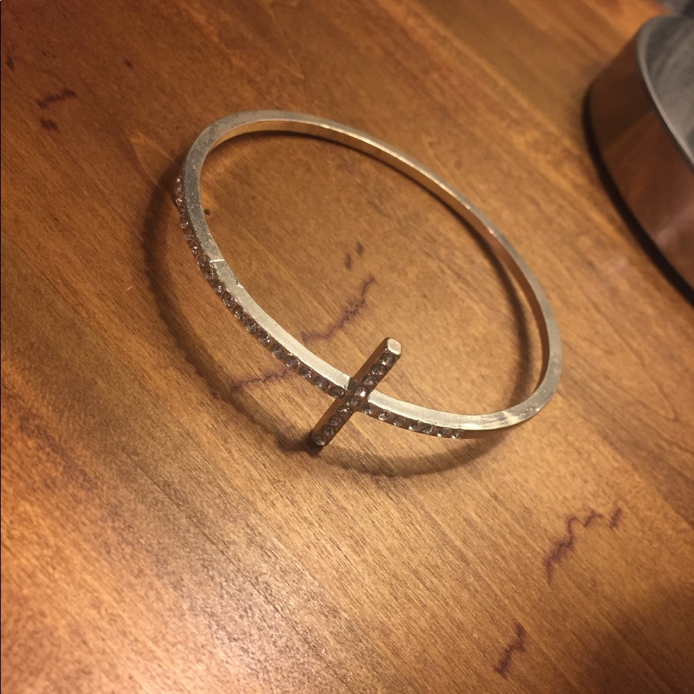 Cross Bangle, Silver with Rhinestones - Picture 2 of 2