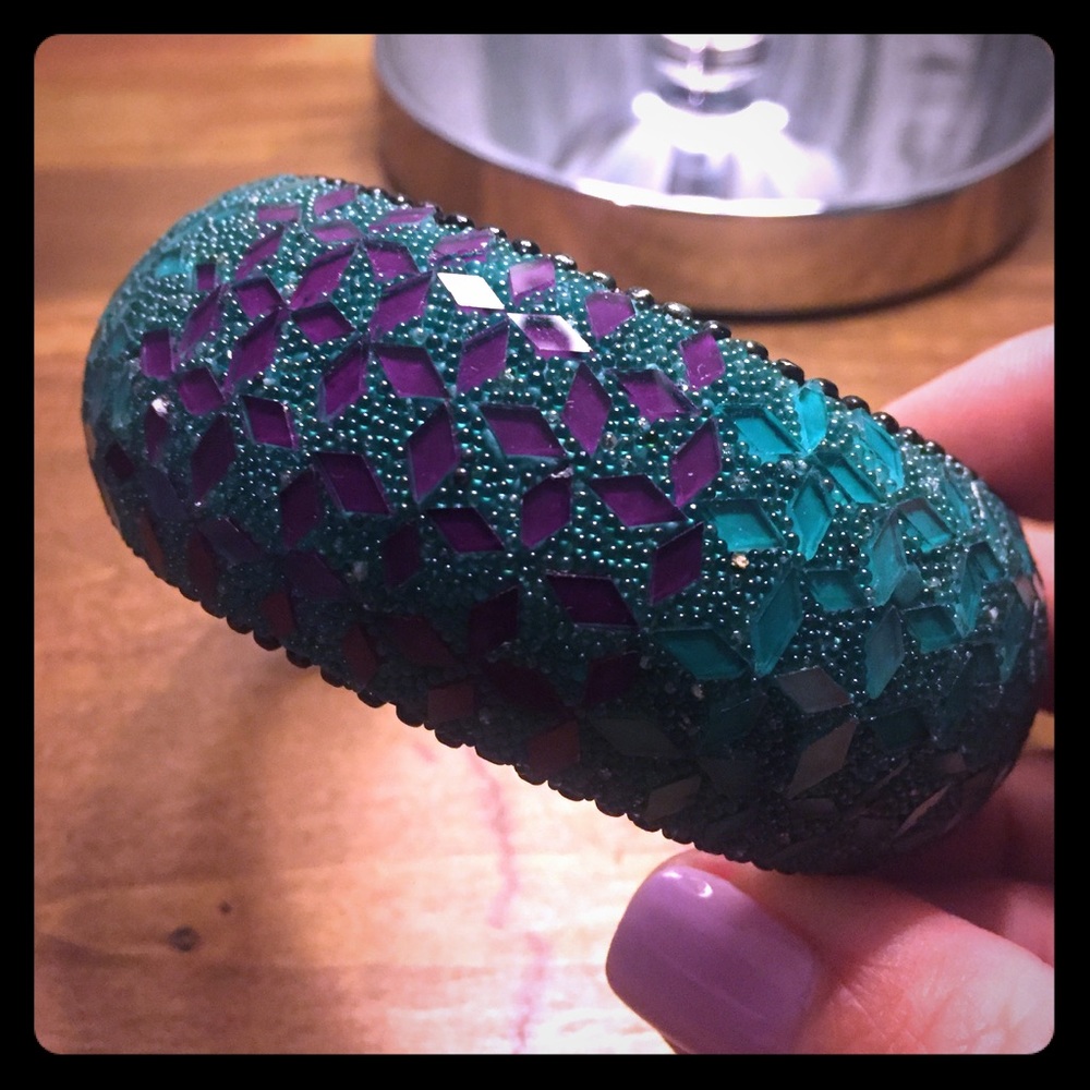 Turquoise & Purple Glass Bead Bangle