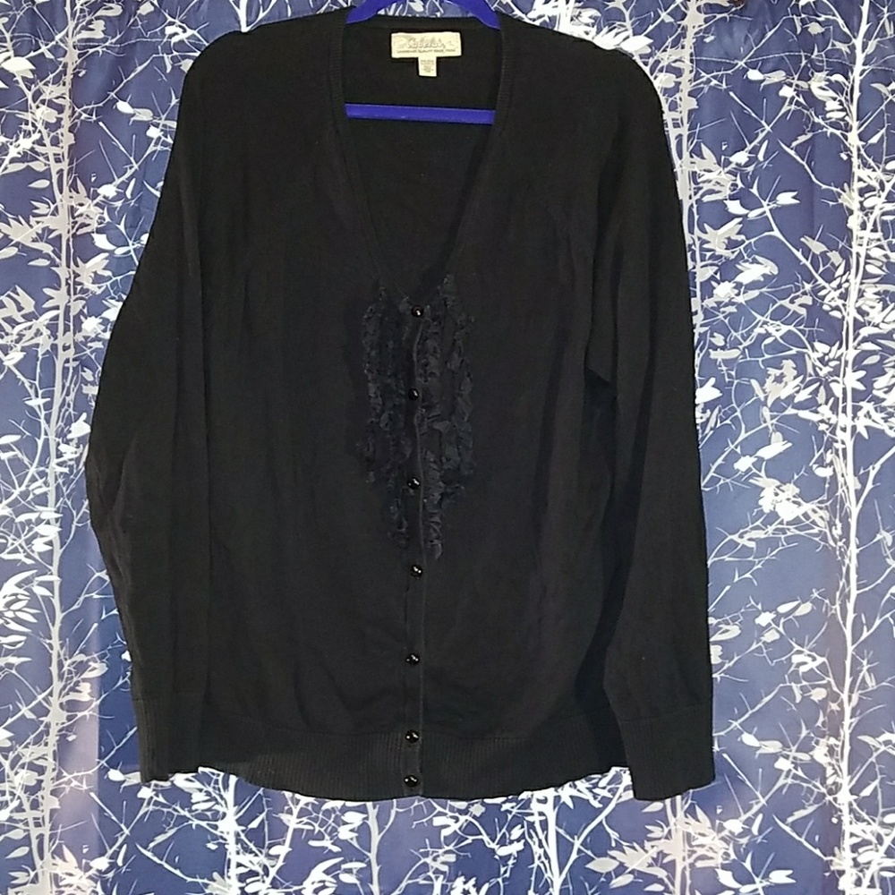 Cabelas 2XL Black Ruffle Front Cardigan