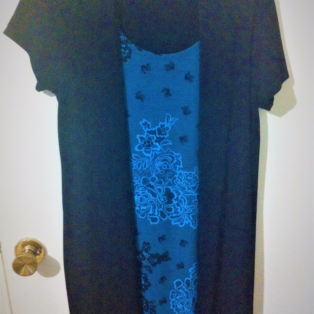 Blue and Black floral Shift Shirt Dress