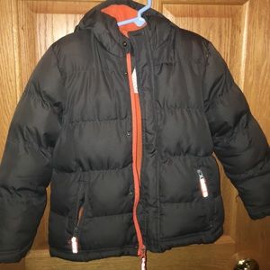 Boys Dark Grey and Orange Puffer jacket