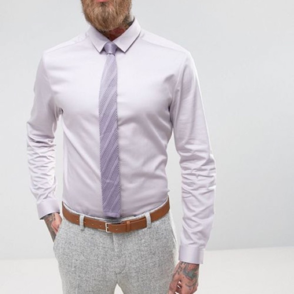 ASOS Wedding Slim Sateen Shirt In Lilac Gray