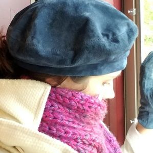 Terry Lewis Blue Suede Beret Hat