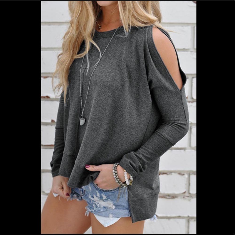 Simple Dew Shoulder Grey T-shirt
