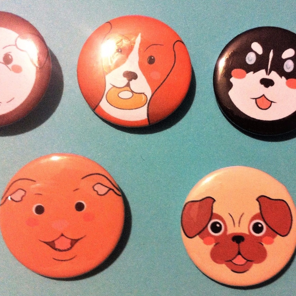 5 Puppy Pinback Buttons