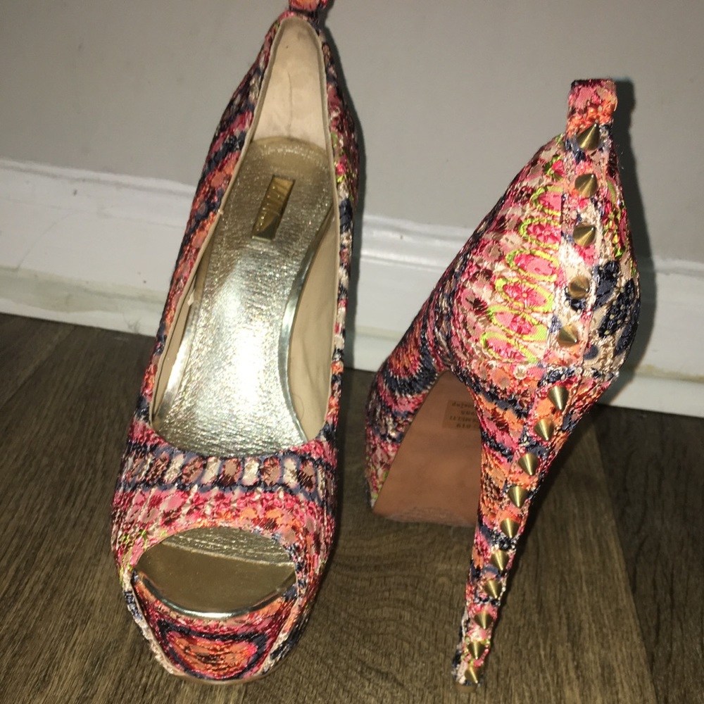 Tribal colored open toe platform spiked heel - Picture 3 of 4
