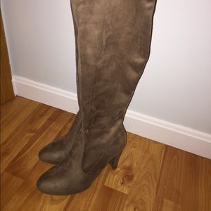 NWOT Taupe Over the Knee Heeled Boots