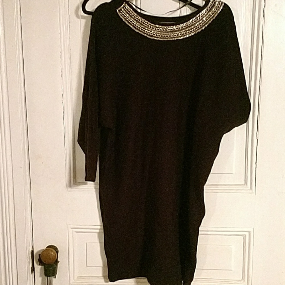 Sweater Dress with Silver Sequin Neckline