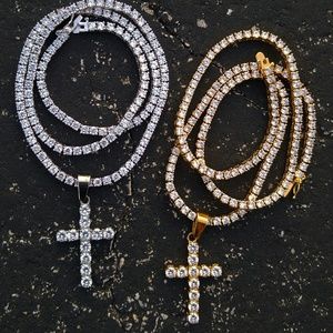 20in tennis chain and cross set - gold or silver